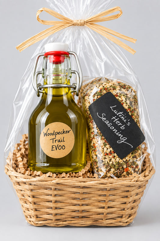 Lutinis Herb Seasoning blend and Woodpecker Trail EVOO